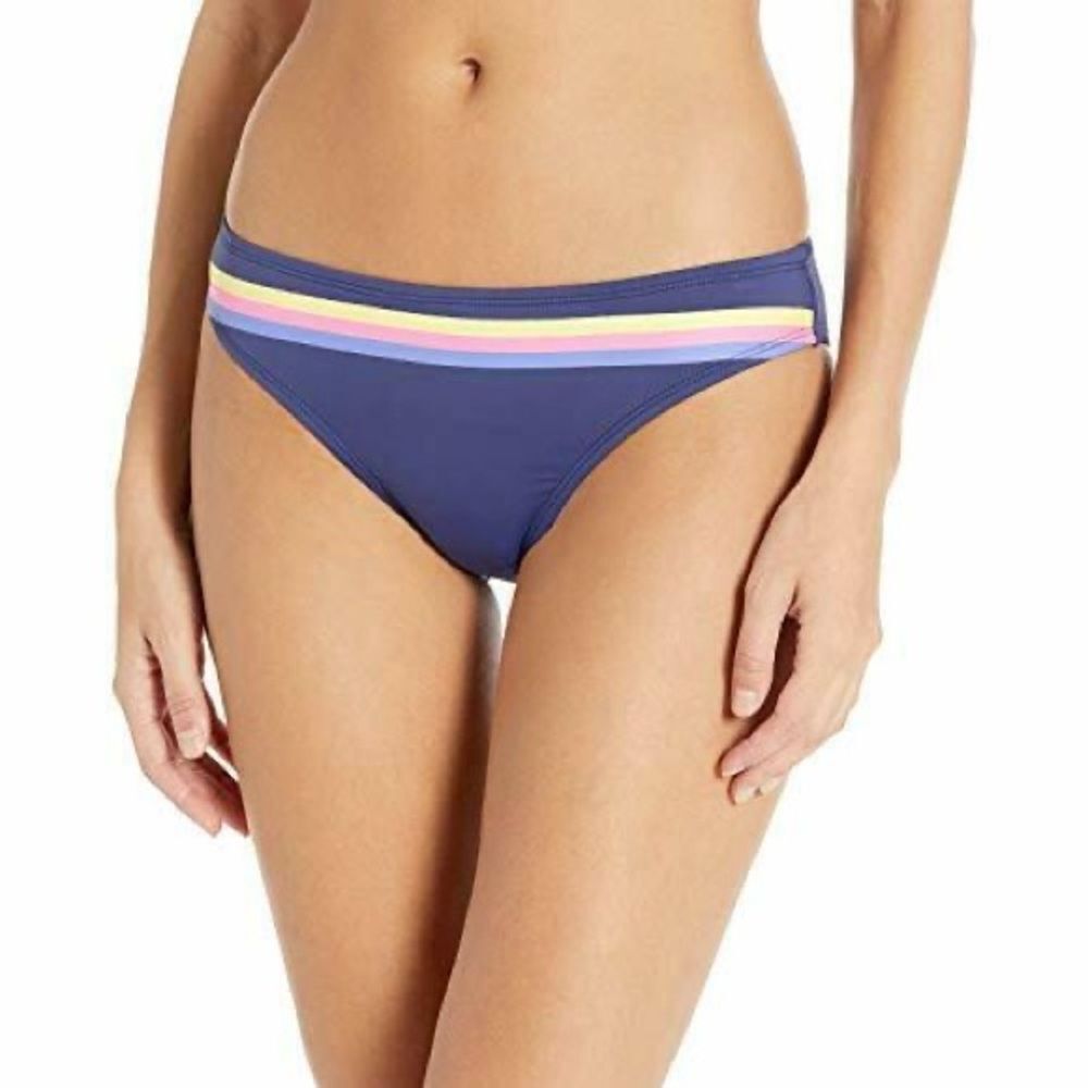 Hobie Navy Hipster Heritage Striped Cheeky Bikini Bottom Large